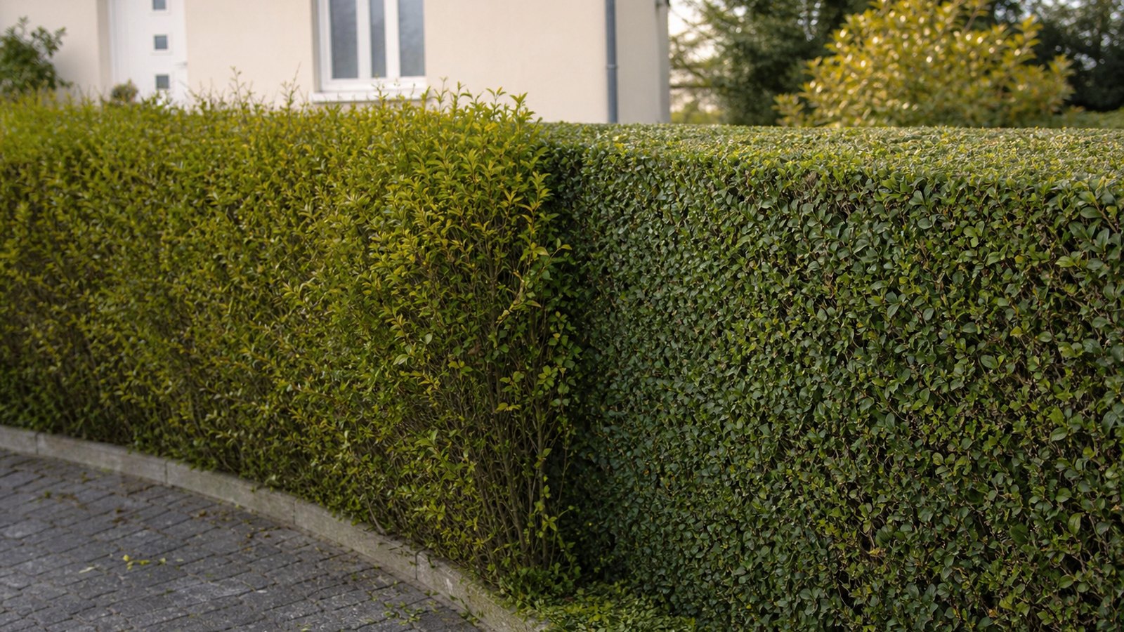Photo avant et après d'une haie taillée par un paysagiste